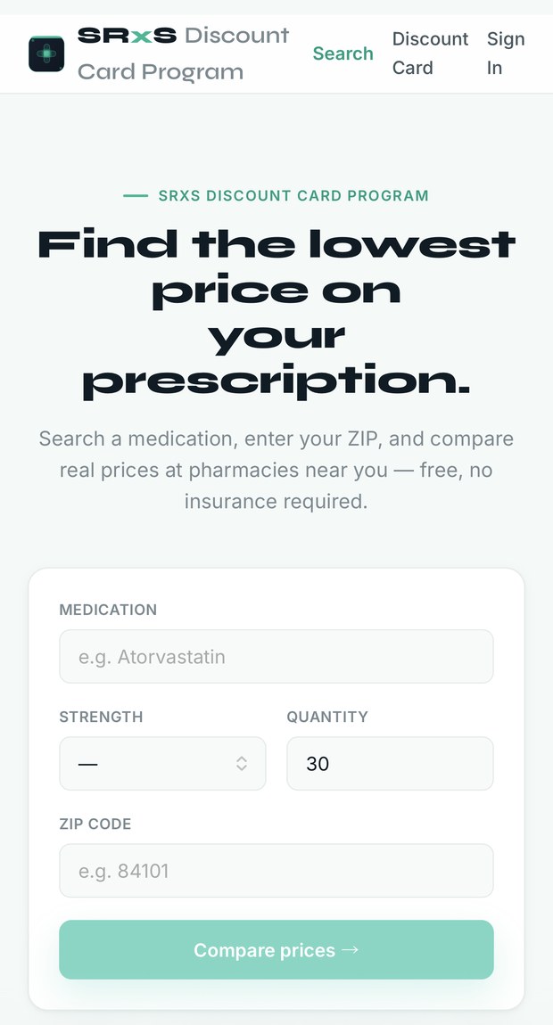 SRxS member portal โ search a drug, strength, quantity and ZIP